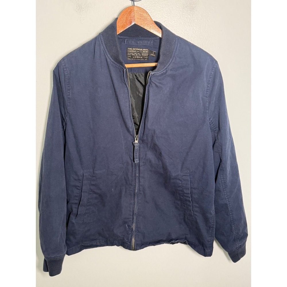 J.Crew Mens Navy Blue Cotton Bomber Jacket Military Style NX-631 Small